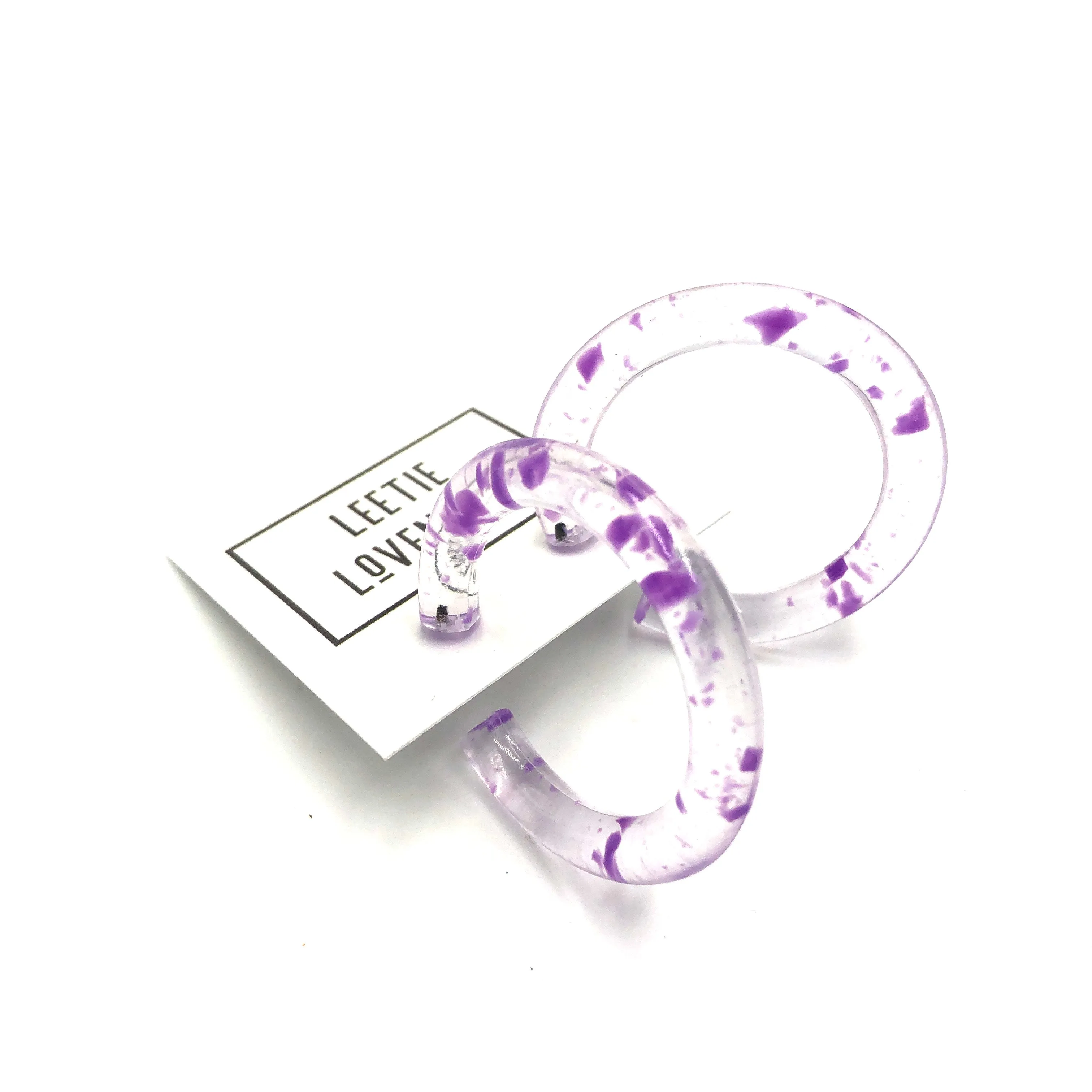 Purple & Clear Confetti Hoop Earrings - 1.75