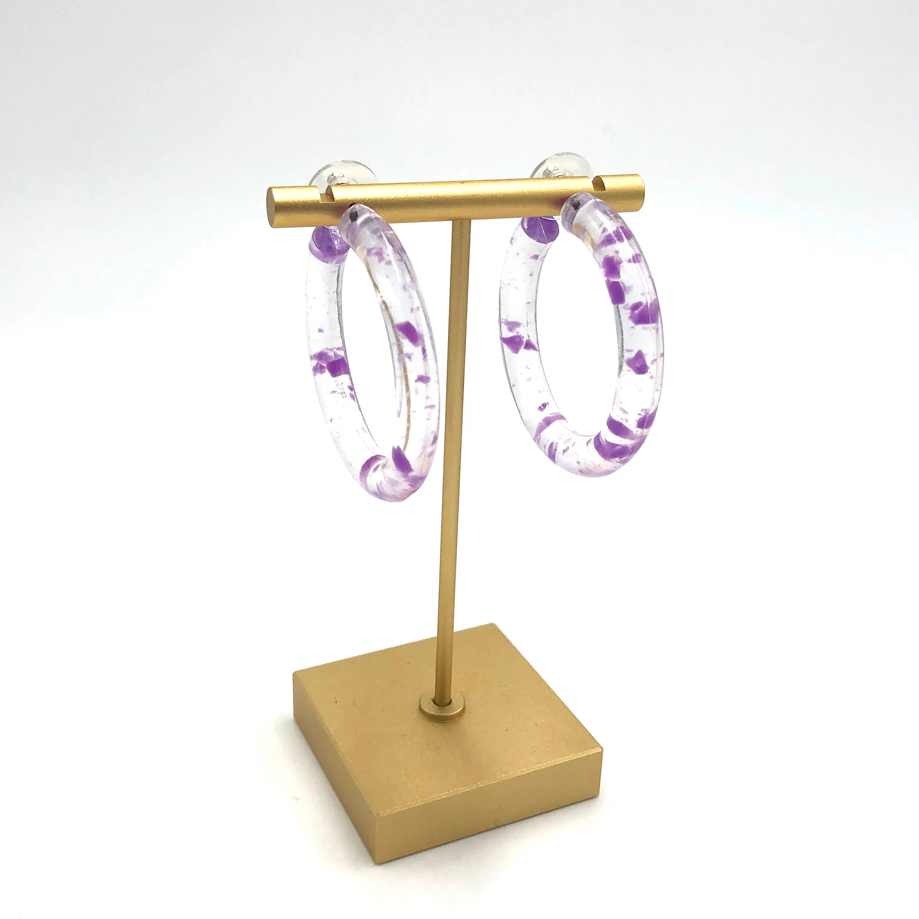 Purple & Clear Confetti Hoop Earrings - 1.75