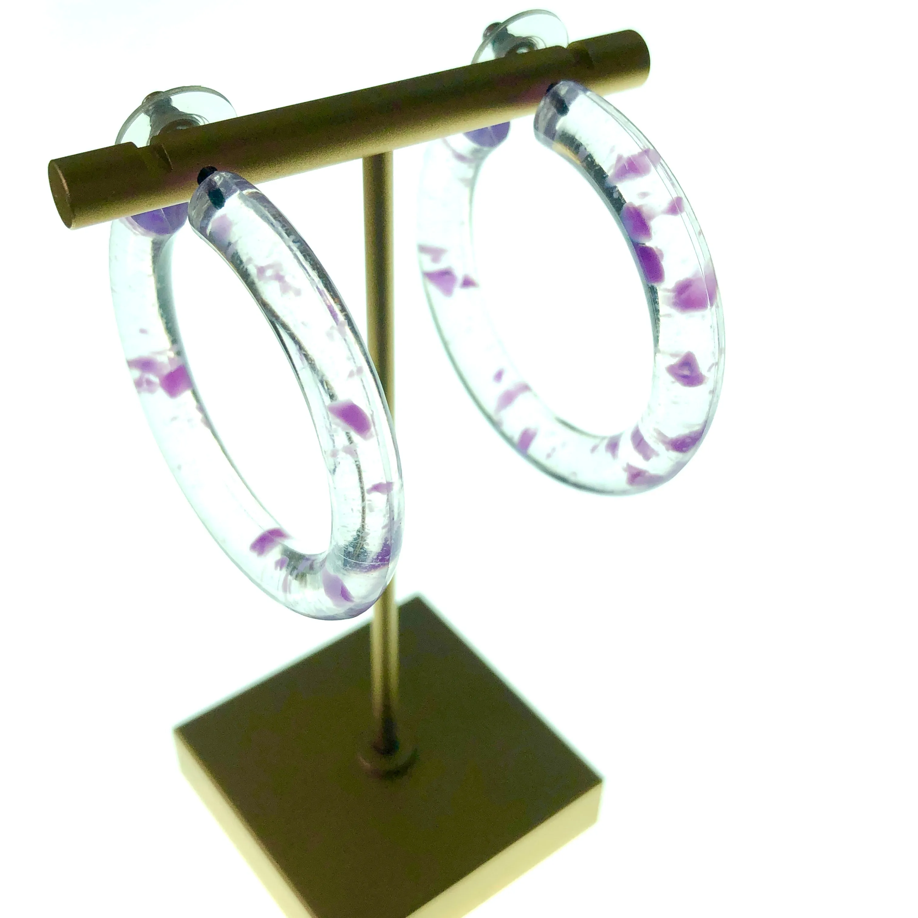 Purple & Clear Confetti Hoop Earrings - 1.75