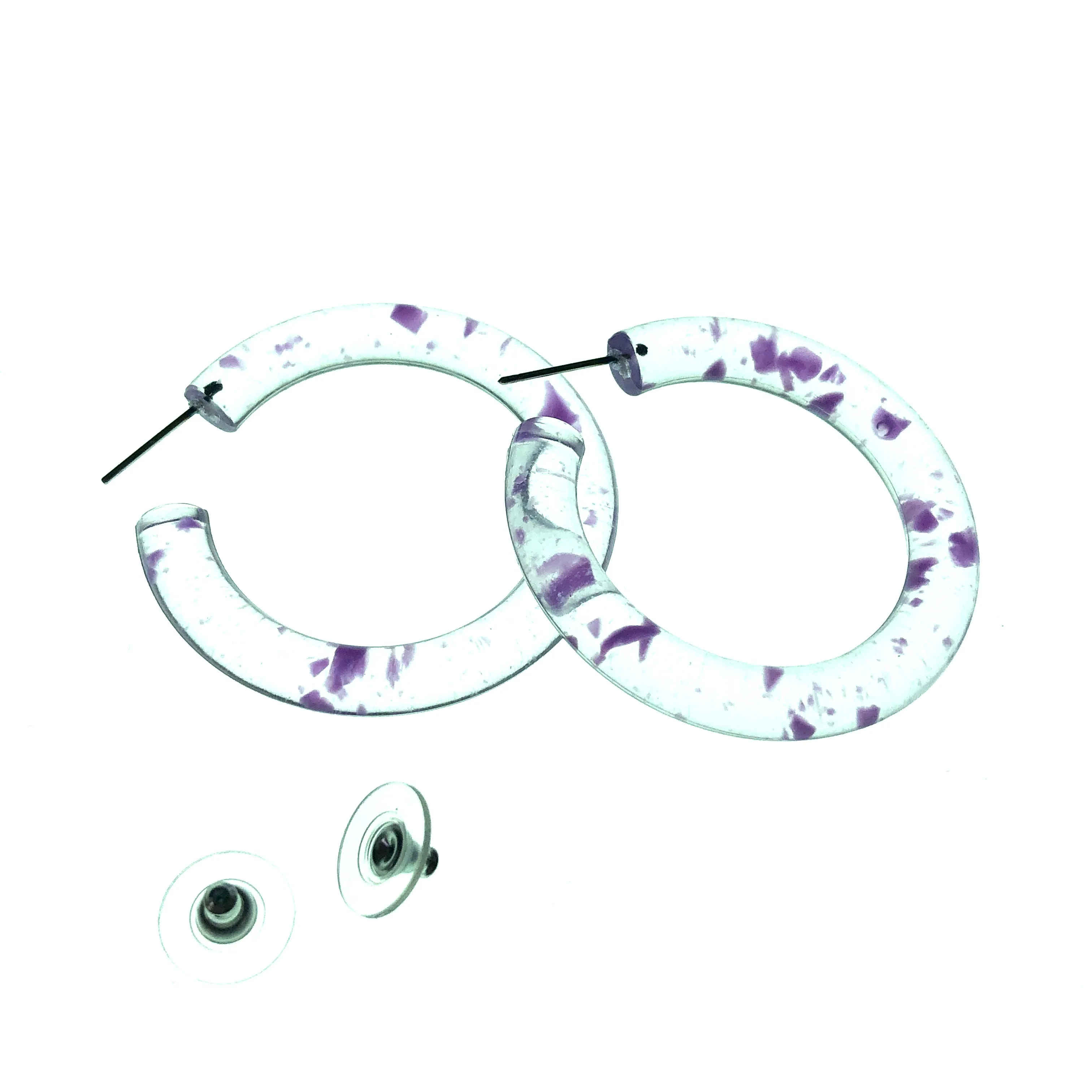 Purple & Clear Confetti Hoop Earrings - 1.75