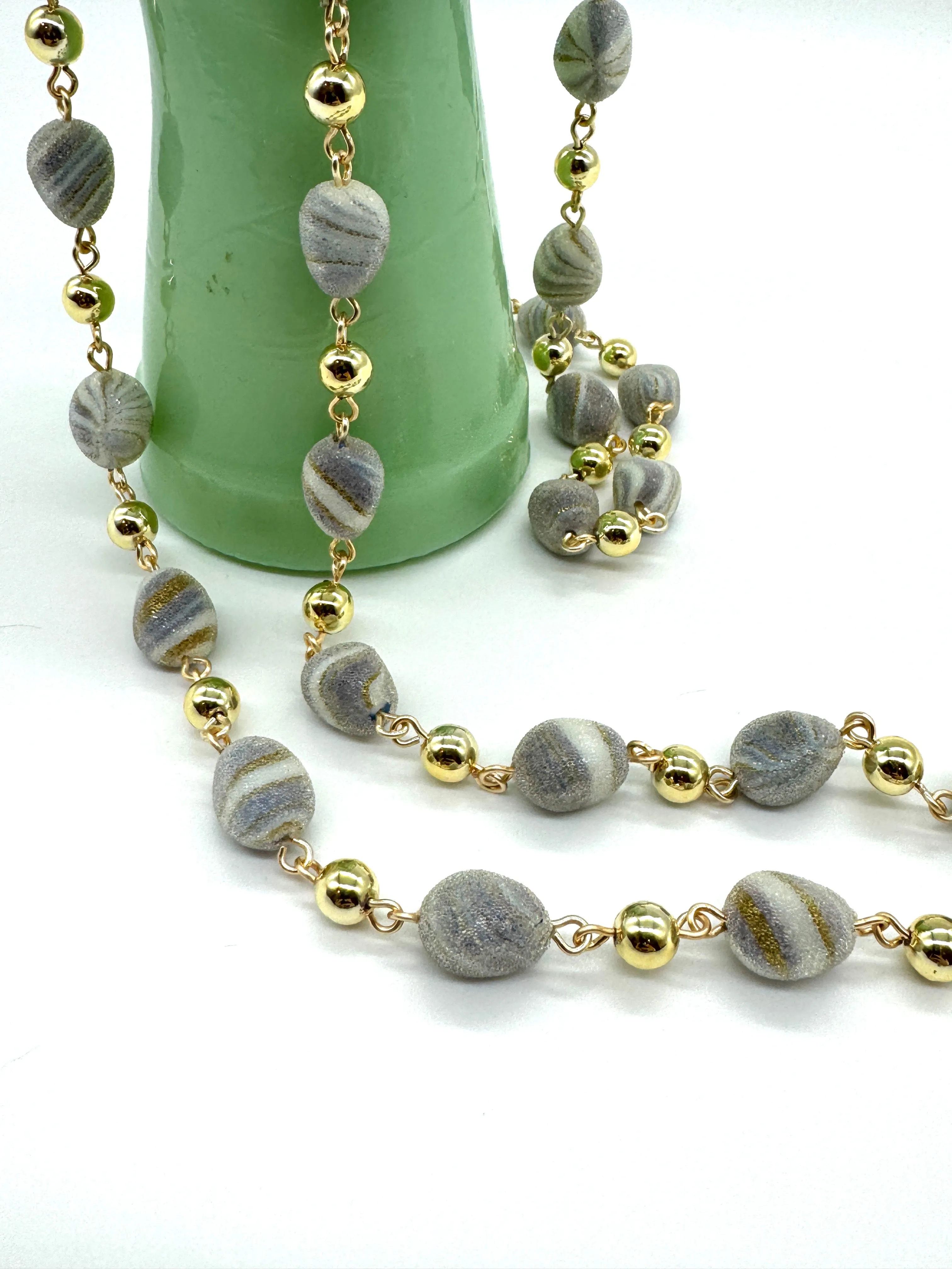 Purple & Gold Sugar Bead Opera Rope Necklace