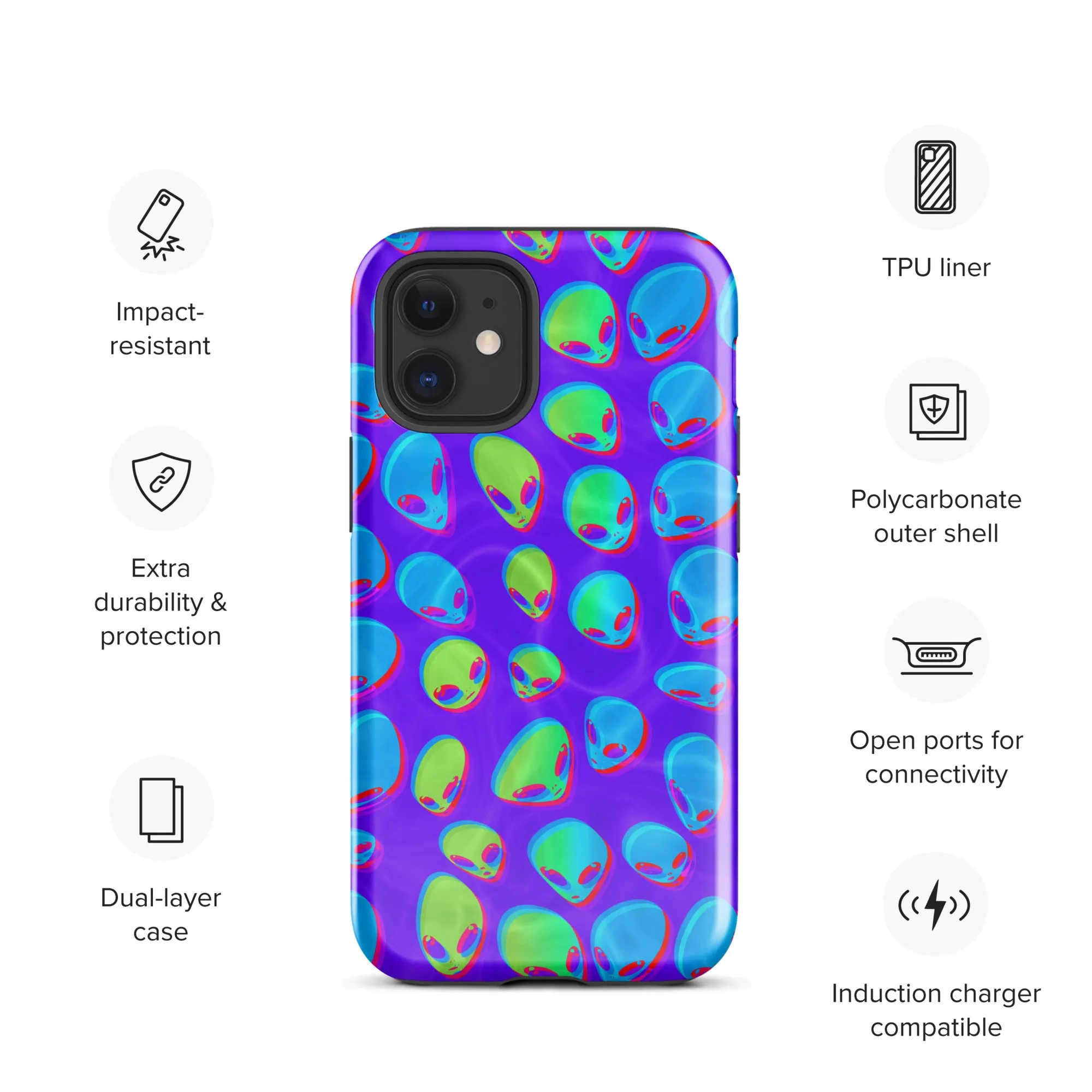 Purple Alien Vapor Glitch Tough Case for iPhone