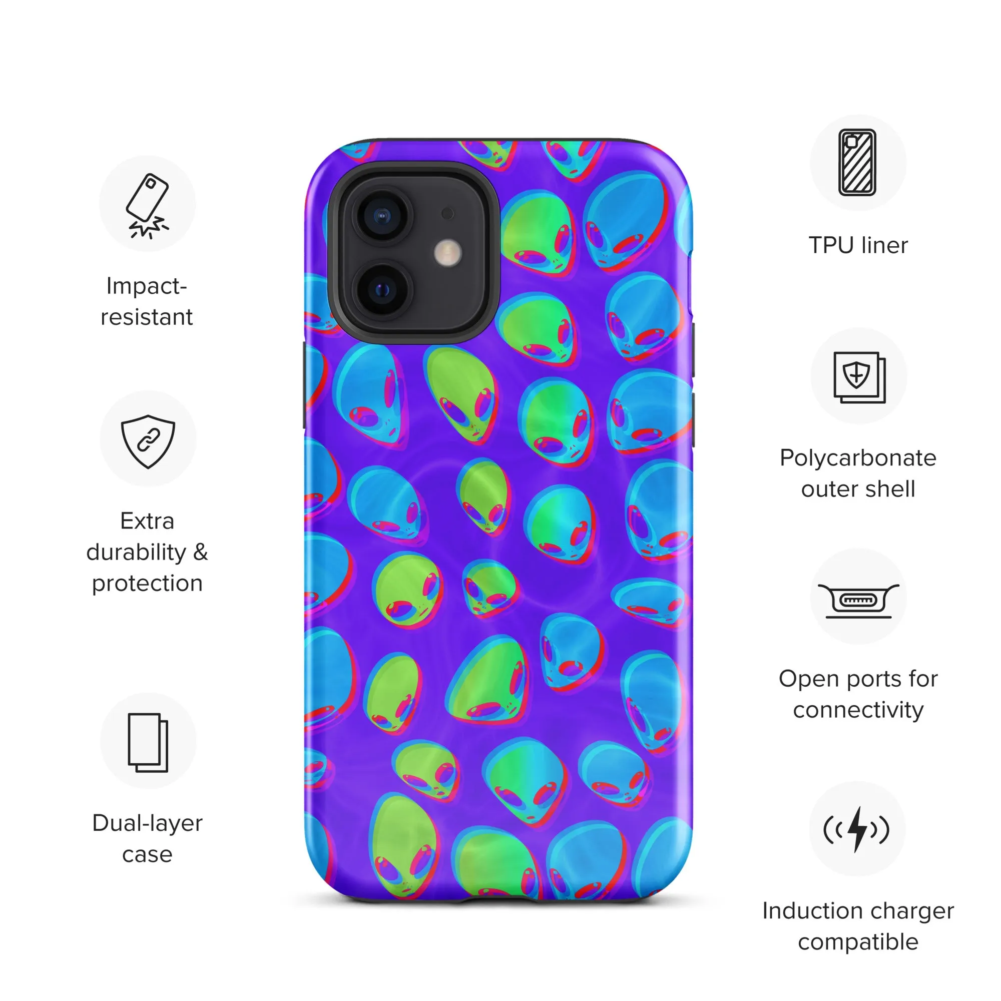 Purple Alien Vapor Glitch Tough Case for iPhone