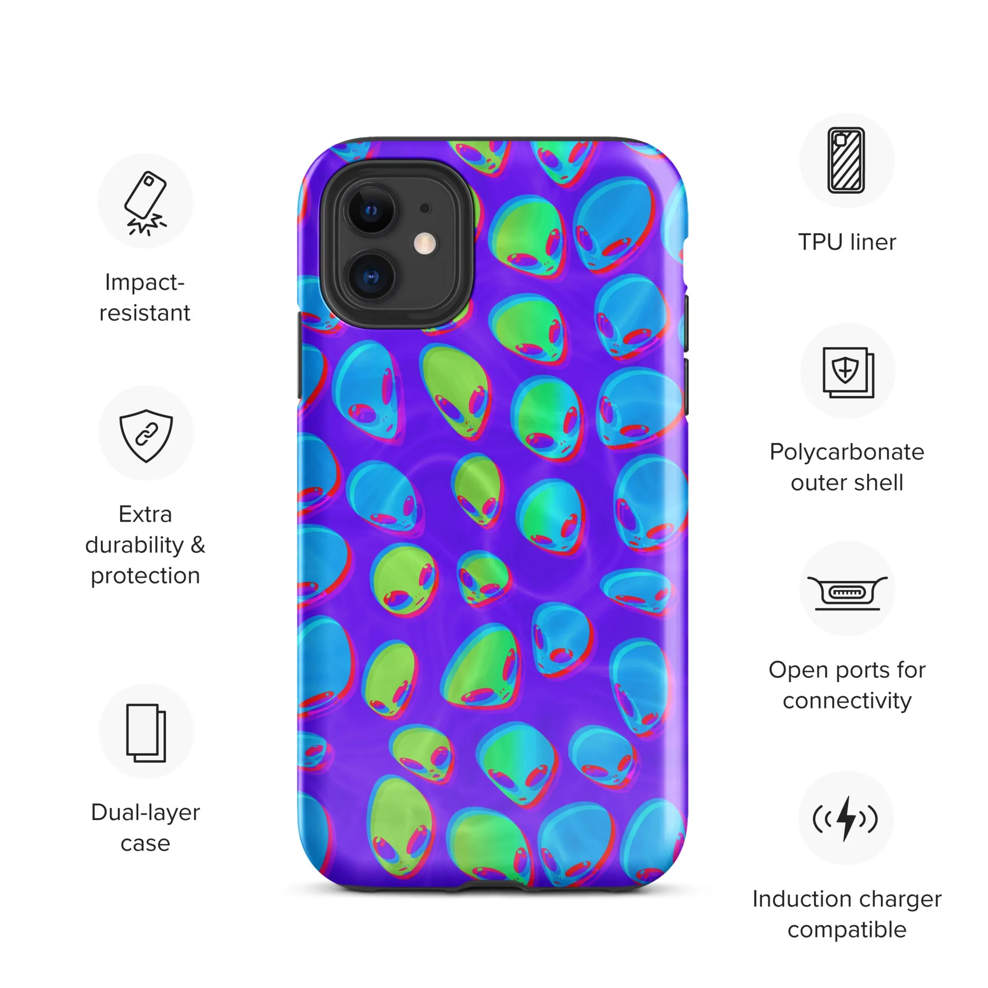 Purple Alien Vapor Glitch Tough Case for iPhone