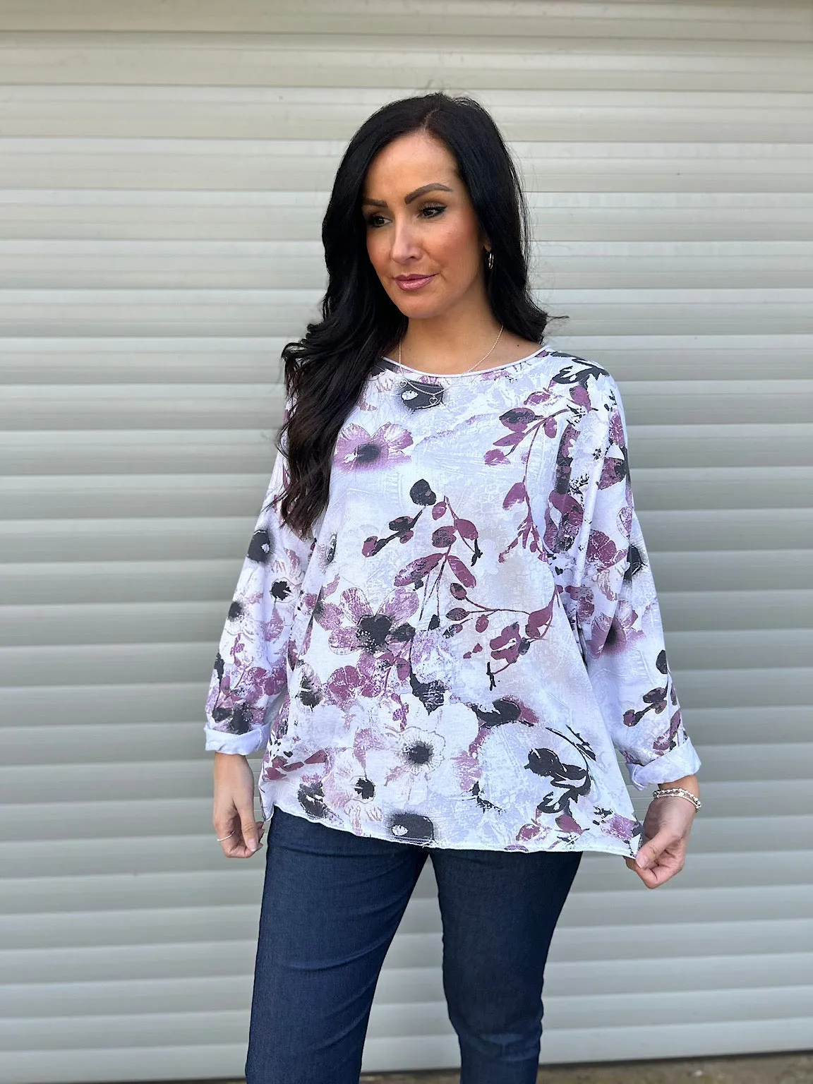 Purple Antique Flower Sequin Top Tilly