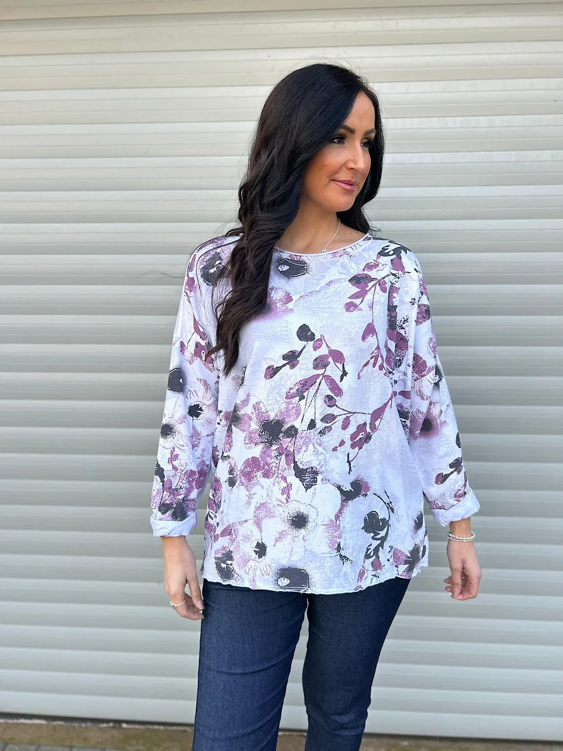 Purple Antique Flower Sequin Top Tilly