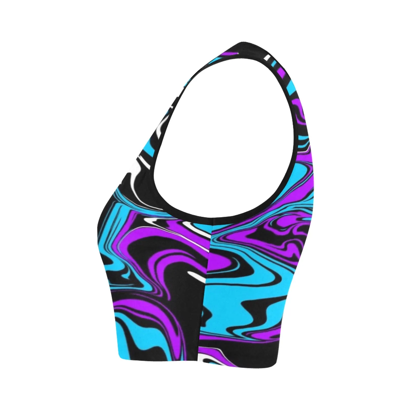 Purple Blue Black and White Abstract Melt Fitted Crop Top