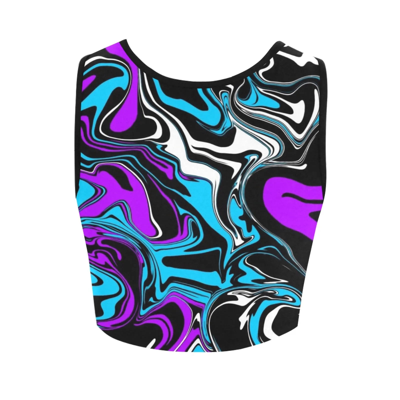 Purple Blue Black and White Abstract Melt Fitted Crop Top