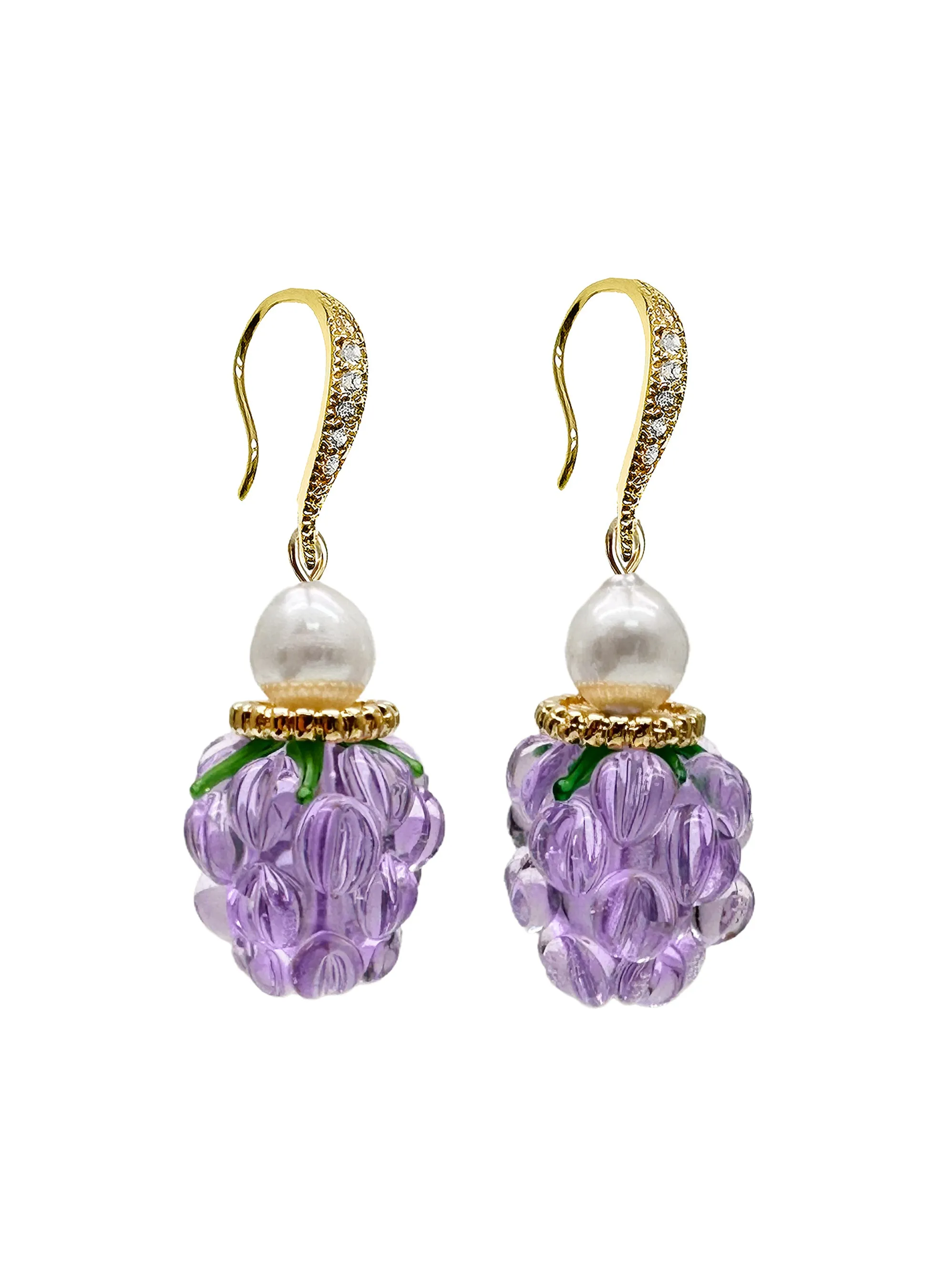 Purple Glass Raspberry with Freshwater Pearls Earrings LE015