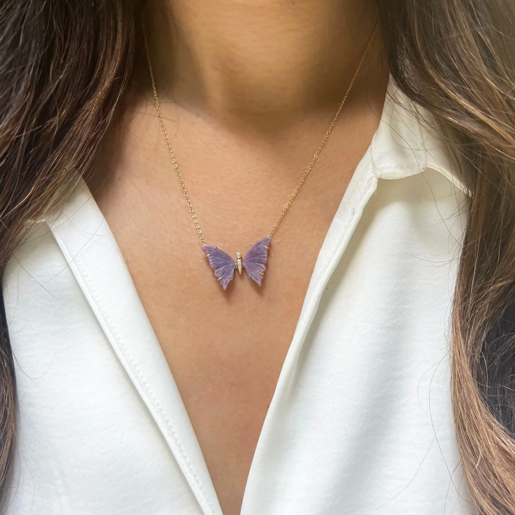 Purple Paraiba Tourmaline Butterfly Necklace with Prongs