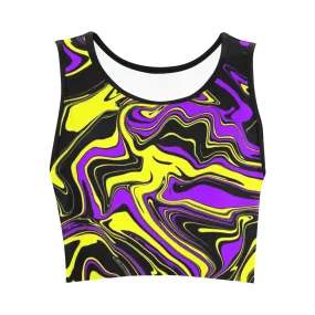 Purple Yellow and Black Psychedelic Melt Fitted Crop Top