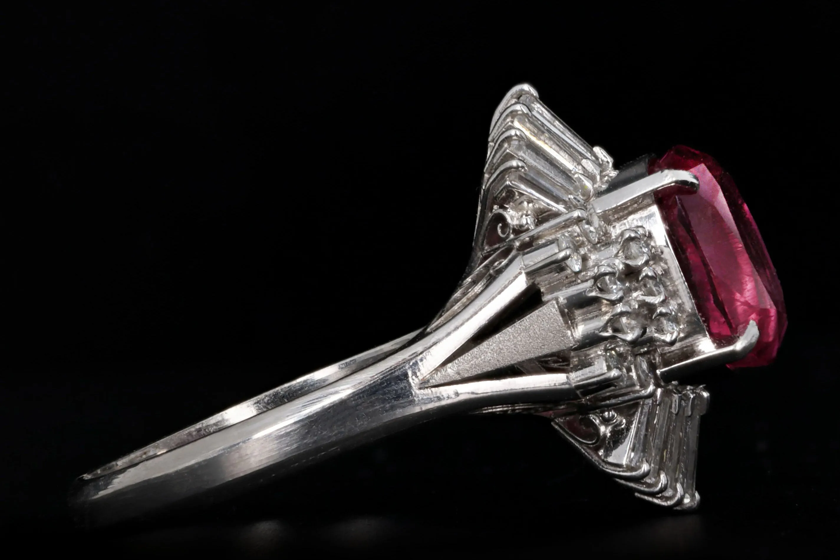 Retro Platinum 3.30 Carat Natural Pink Sapphire & Diamond Ballerina Fan Ring