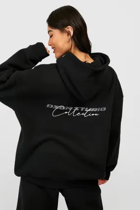 Rhinestone Script Slogan Oversized Hoodie