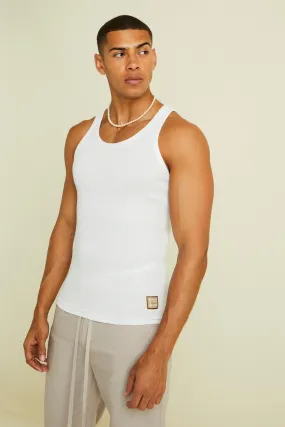 Ribbed Muscle Fit Skinny Strap Vest