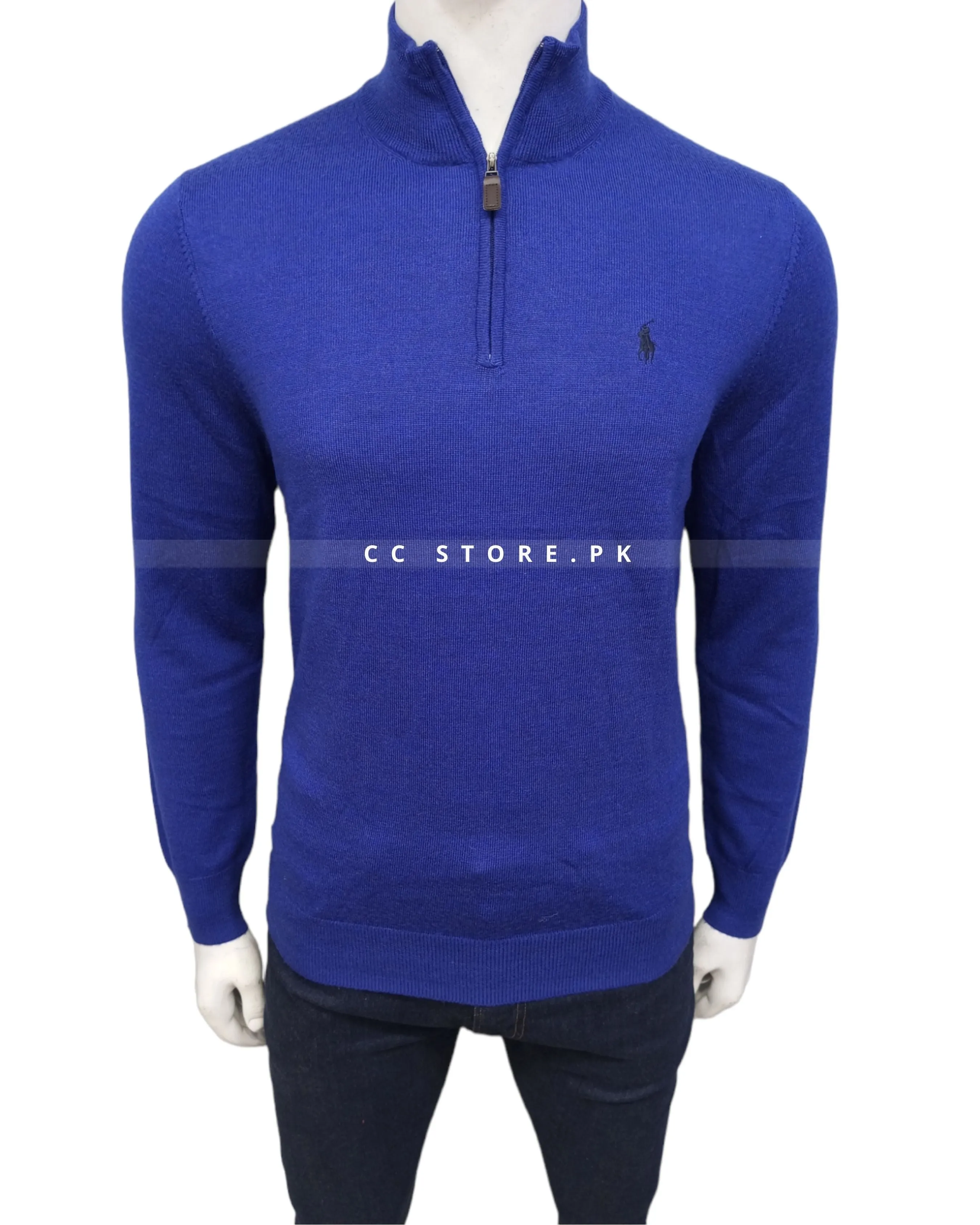 RL Merino Wool Royal Blue Half Zipper