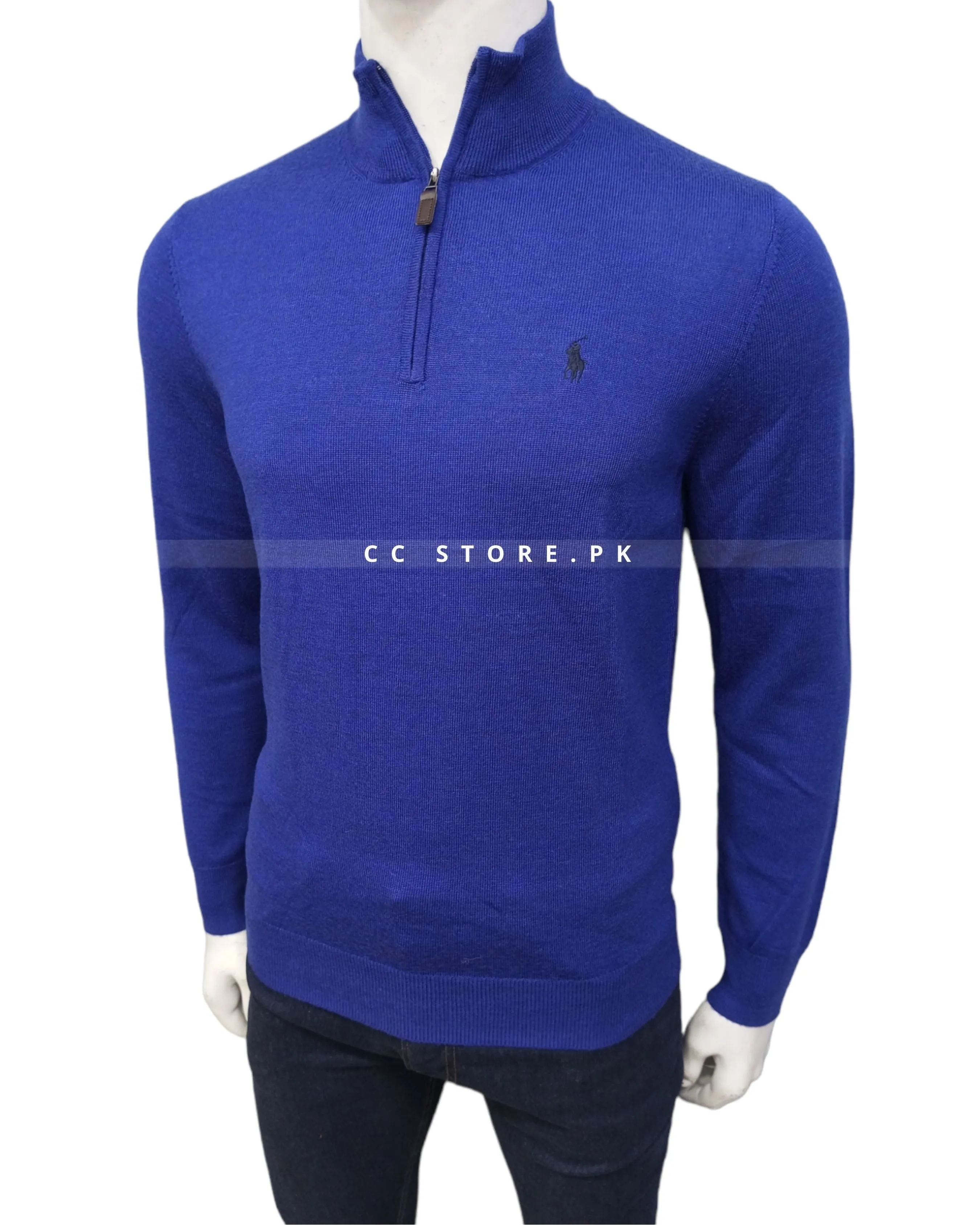 RL Merino Wool Royal Blue Half Zipper