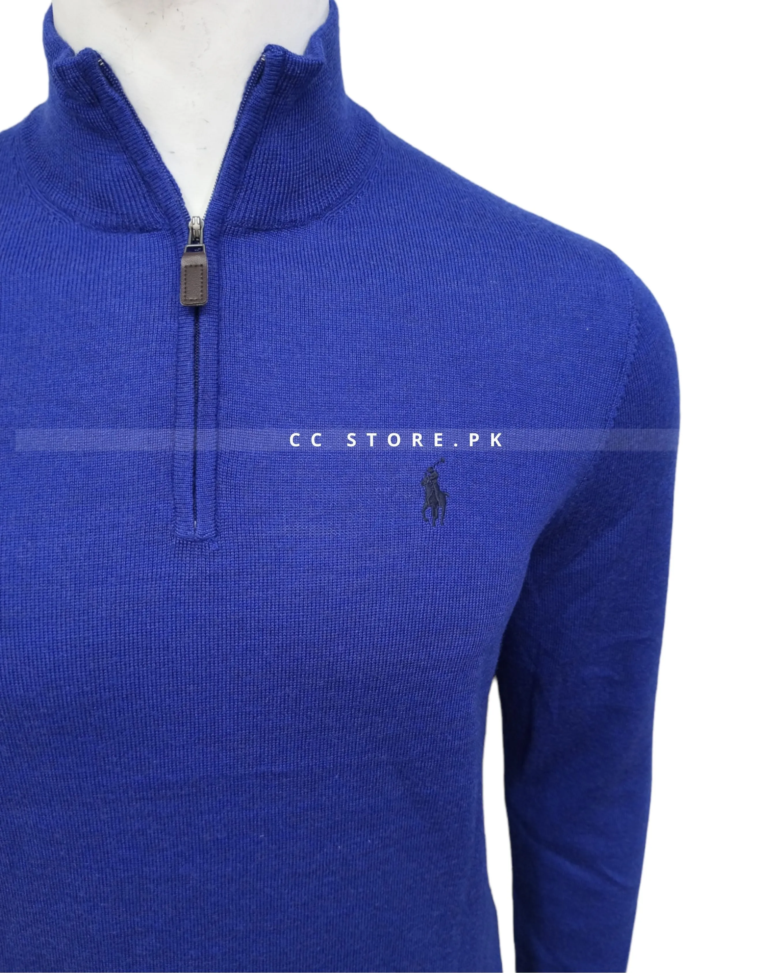 RL Merino Wool Royal Blue Half Zipper