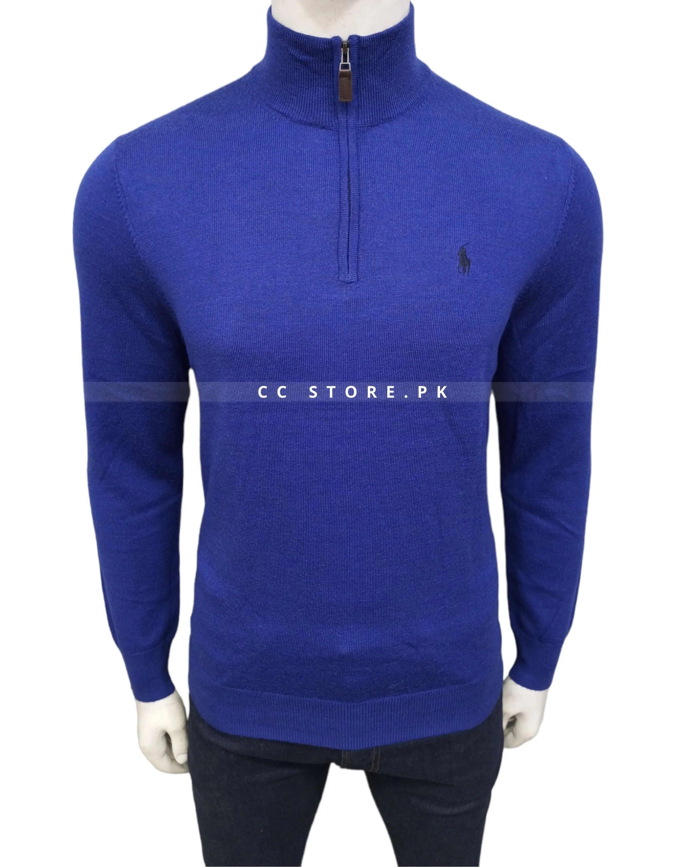 RL Merino Wool Royal Blue Half Zipper