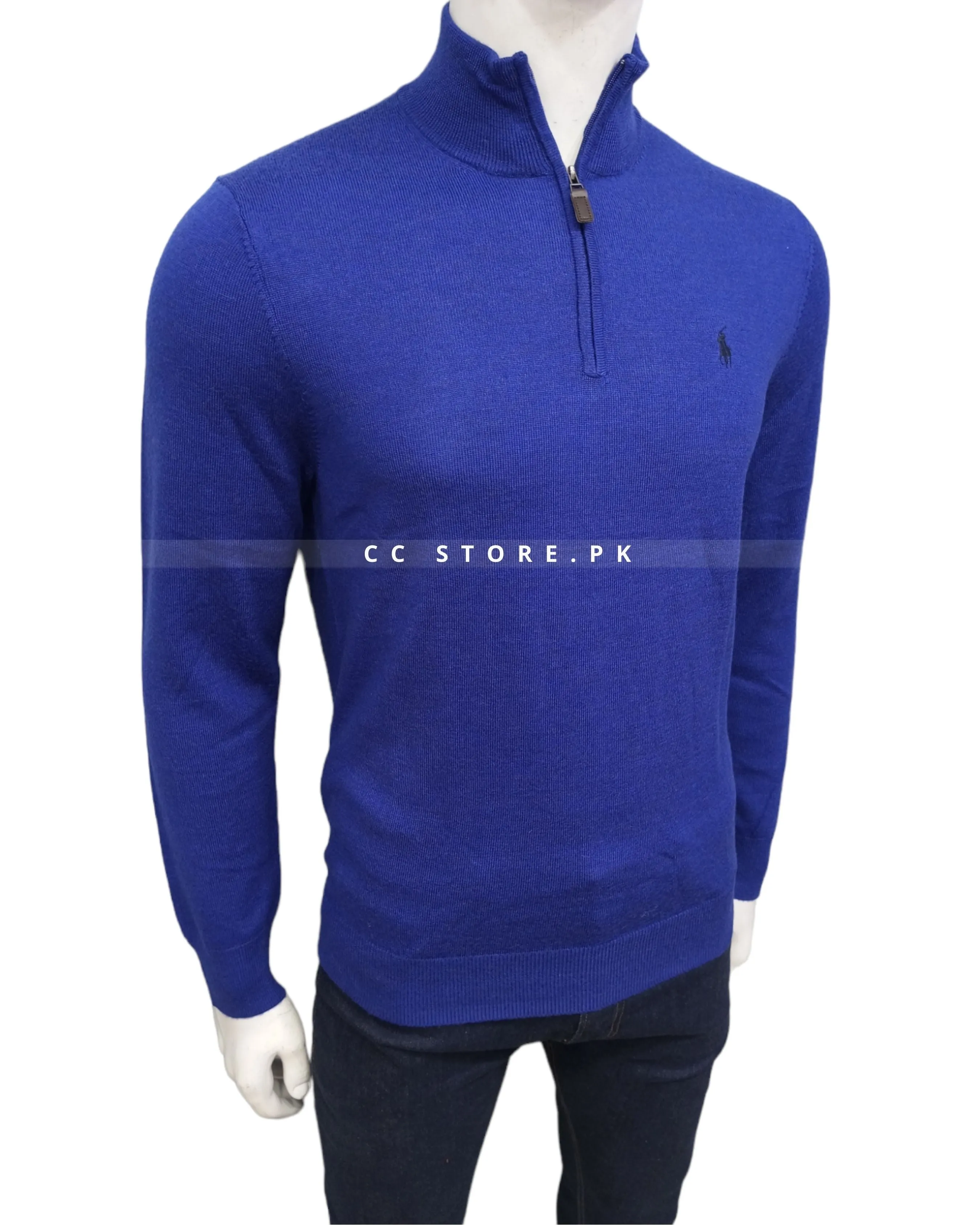 RL Merino Wool Royal Blue Half Zipper