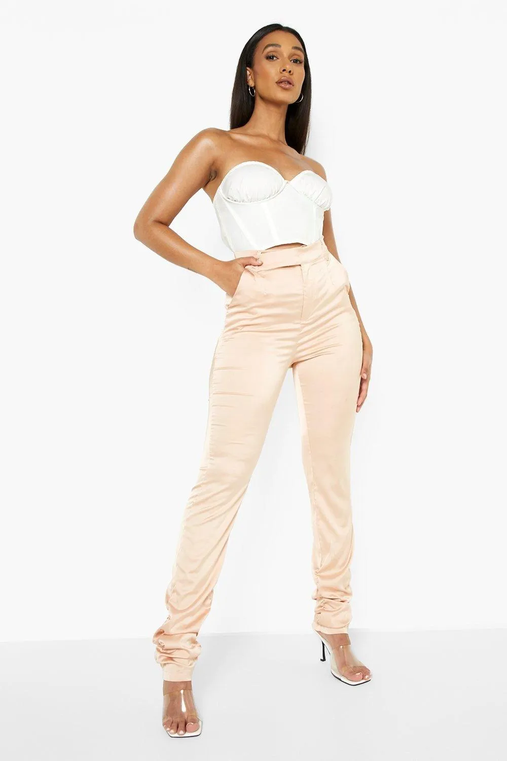 Ruched Hem Satin Pants