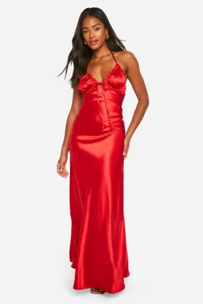 Ruffle Satin Maxi Slip Dress