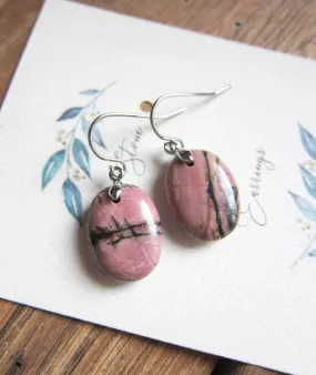 SALE - Natural Pink Rhodonite Stone Earrings - Limited Edition