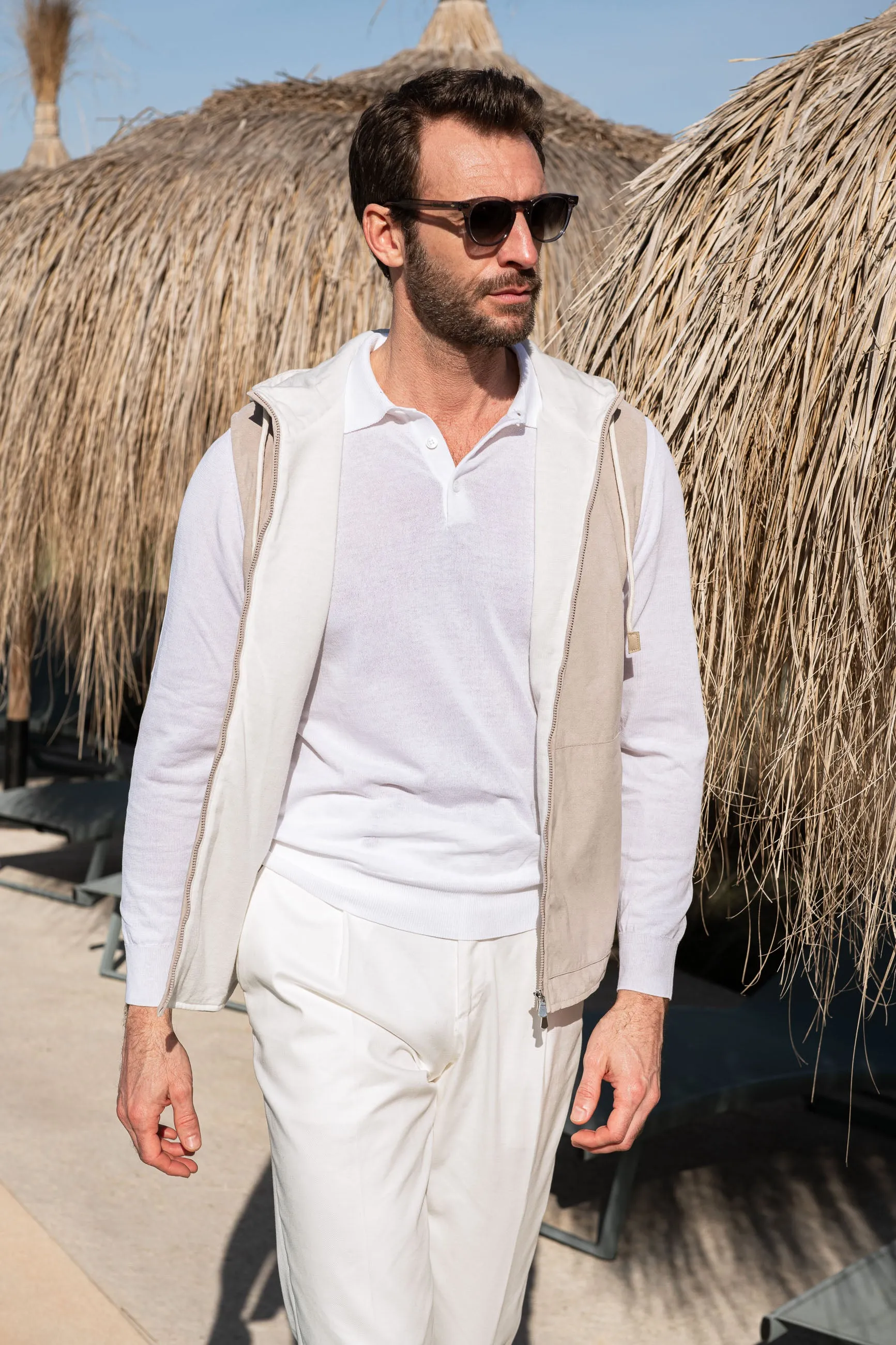 Sand alcantara hooded vest – Made in Italy