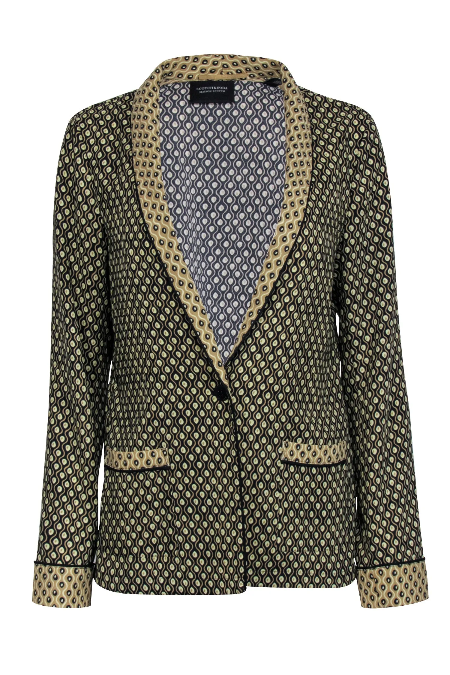 Scotch & Soda - Black & Tan Printed Single Button Blazer Sz M