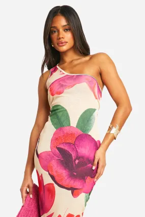 Sheer Floral One Shoulder Open Back Maxi Dress