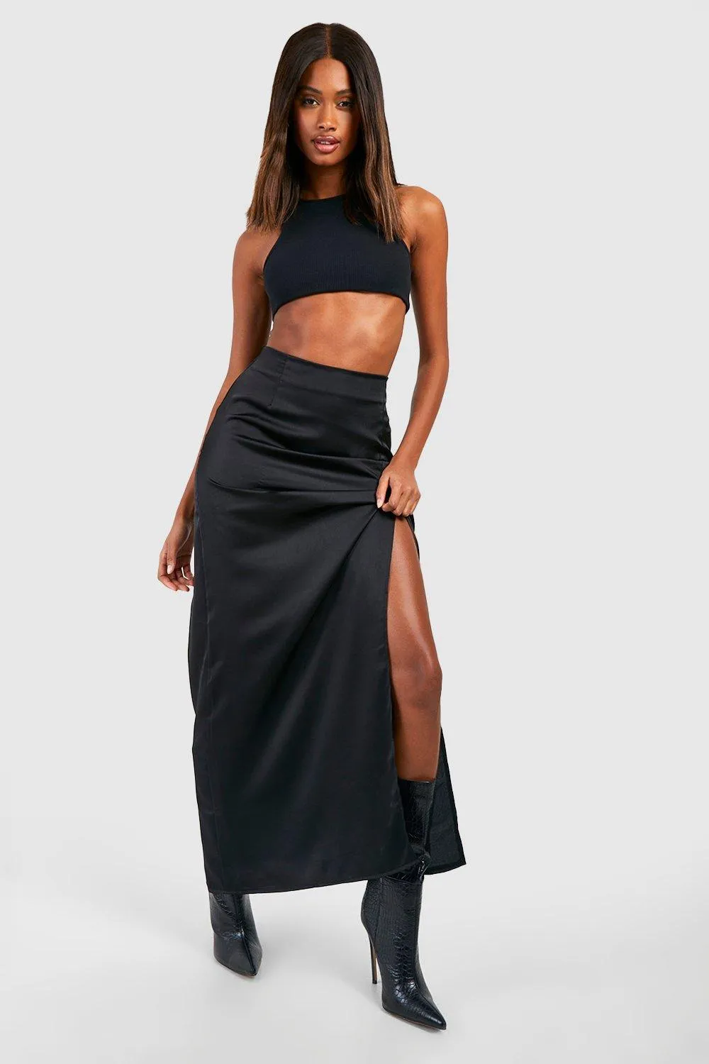 Side Split Satin Maxi Skirt