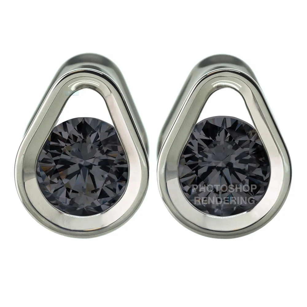 Single Gem Teardrop Eyelets with Brilliant-Cut Gem - Black