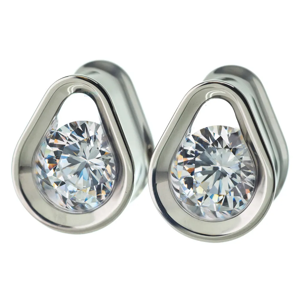 Single Gem Teardrop Eyelets with Brilliant-Cut Gem - Black