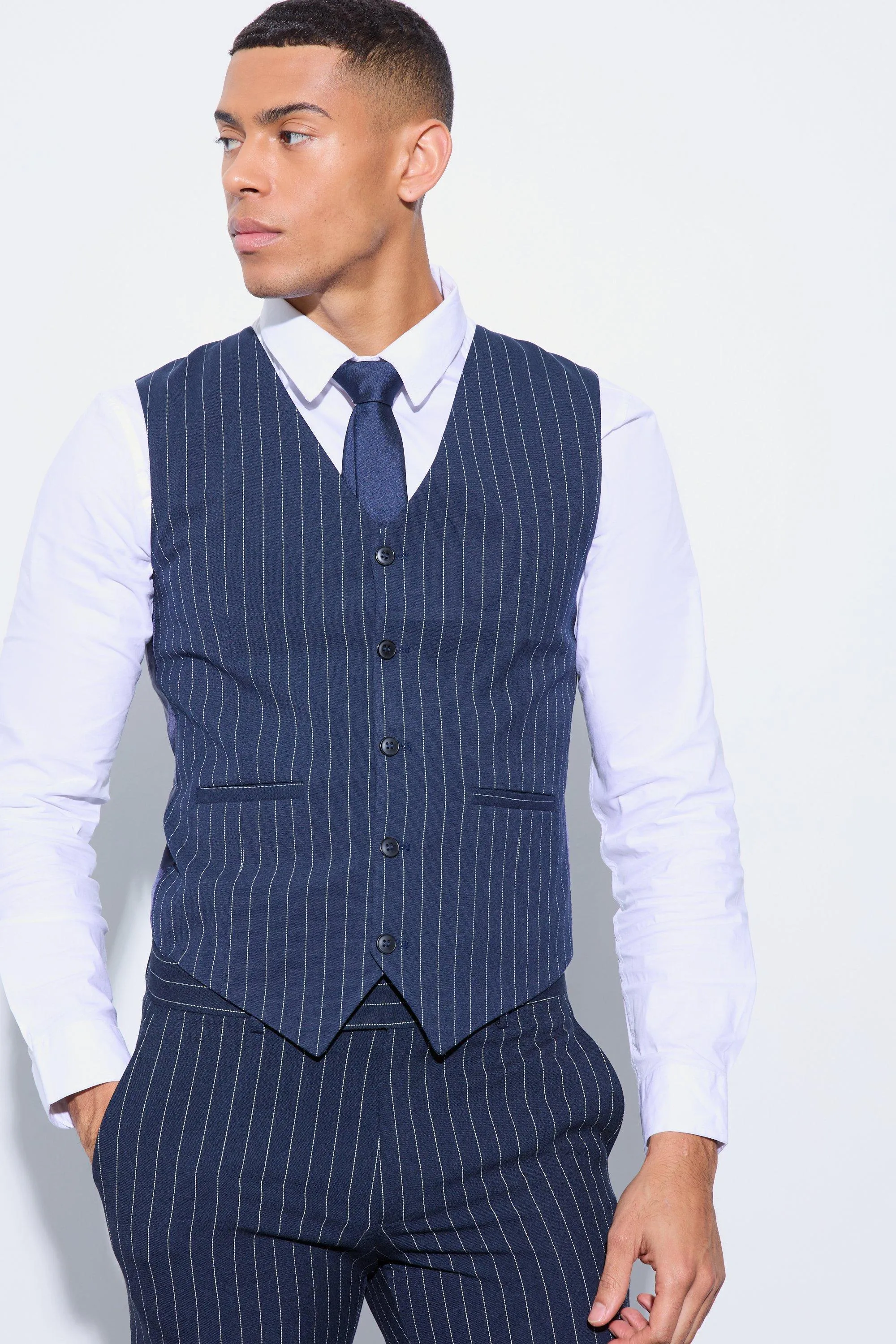 Skinny Fit Pinstripe Vest