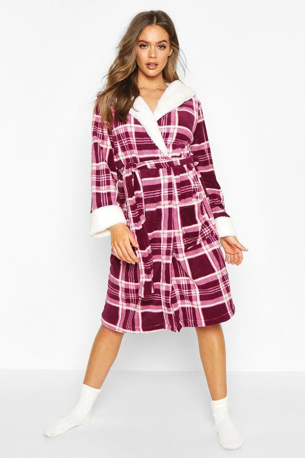 Soft Fleece Check Dressing Gown