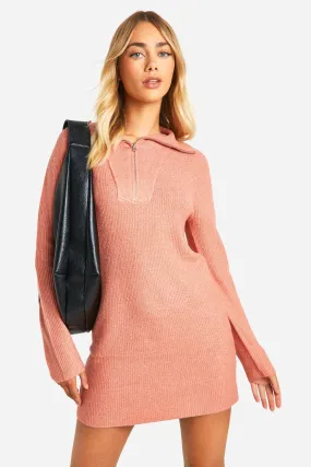 Soft Rib Knit Half Zip Collar Jumper Dress