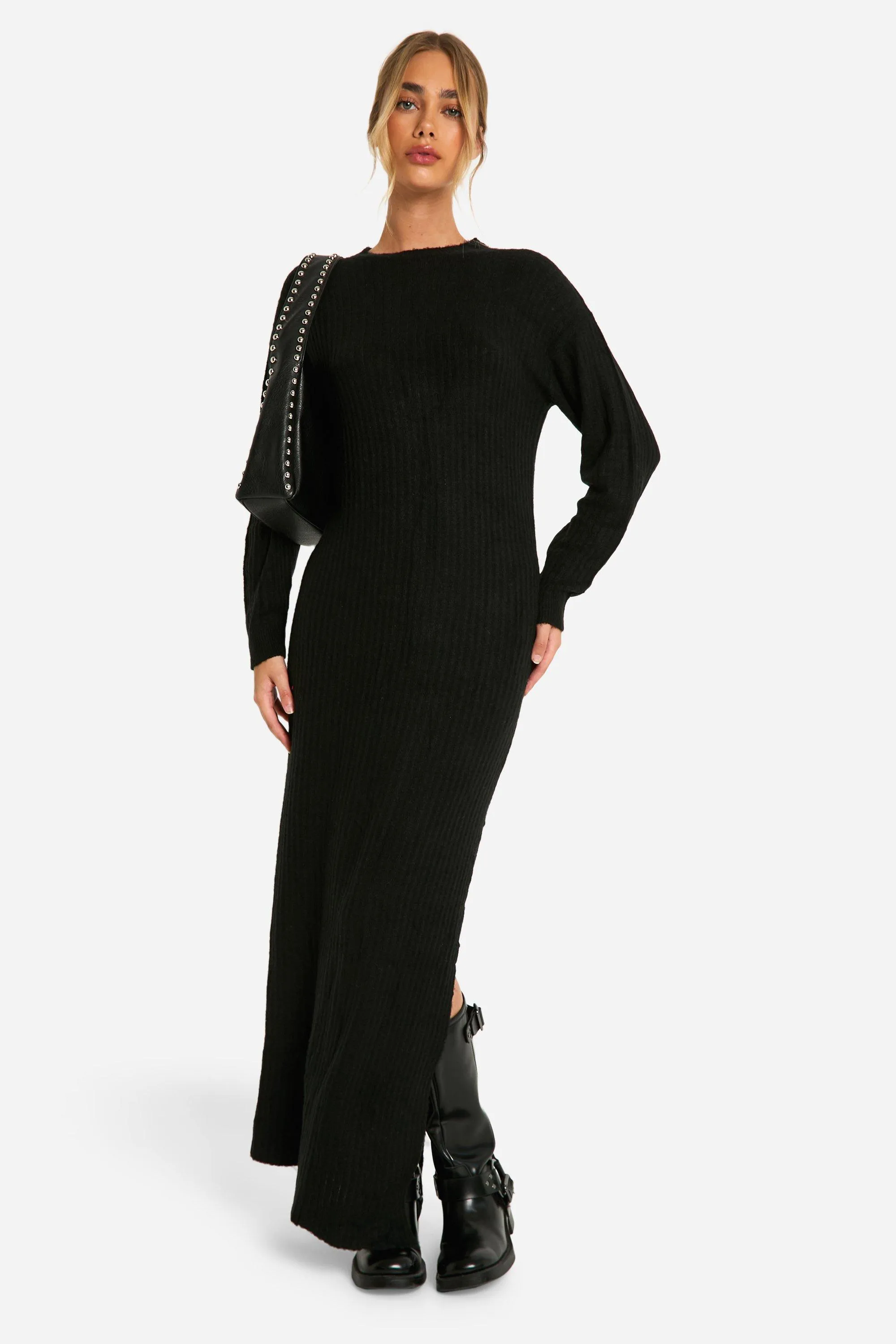 Soft Rib Knit Side Split Midaxi Dress