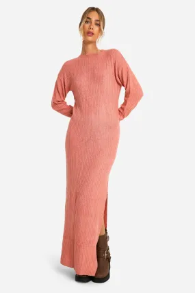 Soft Rib Knit Side Split Midi Dress