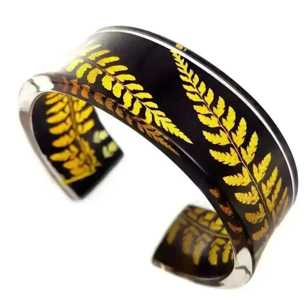 Spicy Mutard and Black Fern | Narrow Cuff | Recycled Perspex