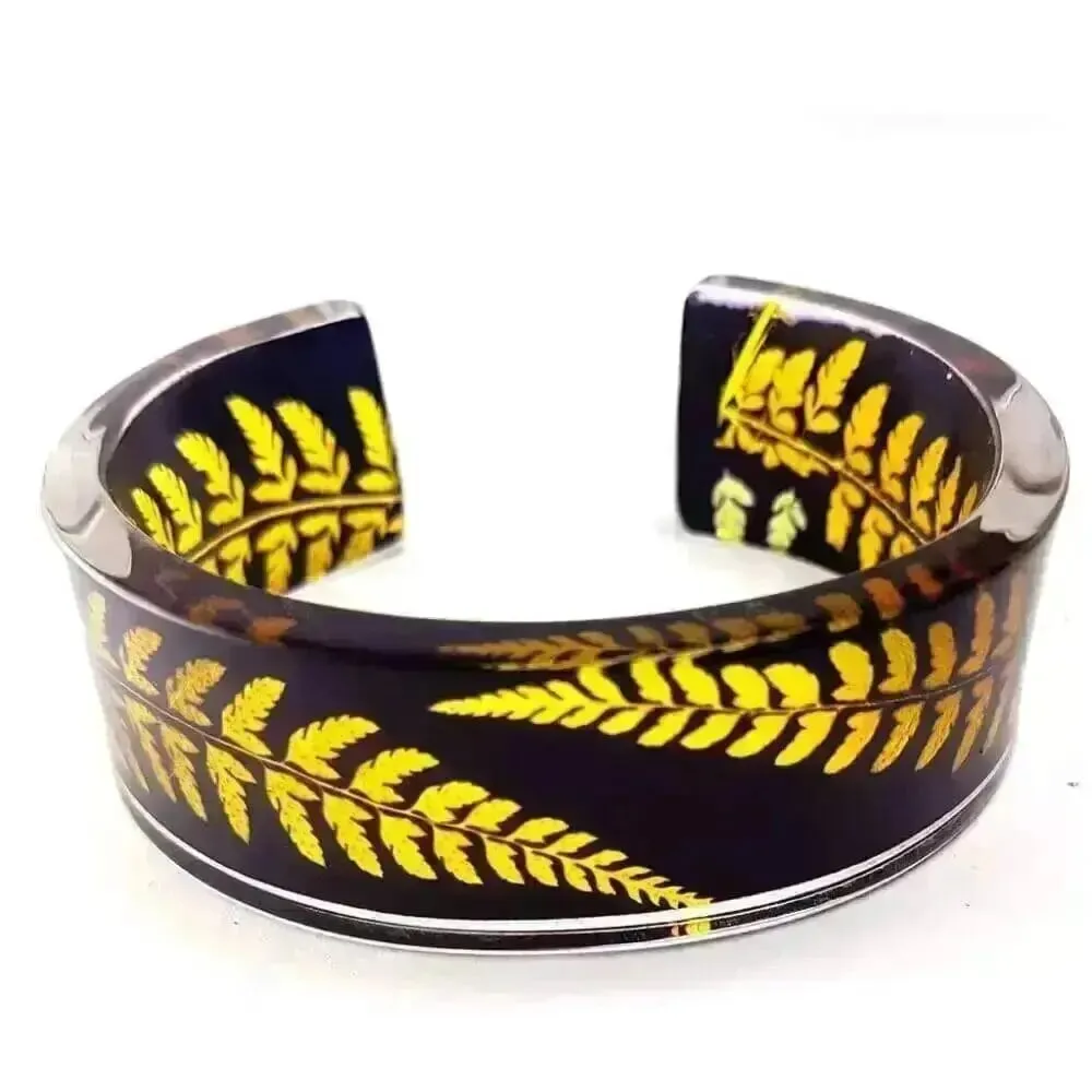 Spicy Mutard and Black Fern | Narrow Cuff | Recycled Perspex