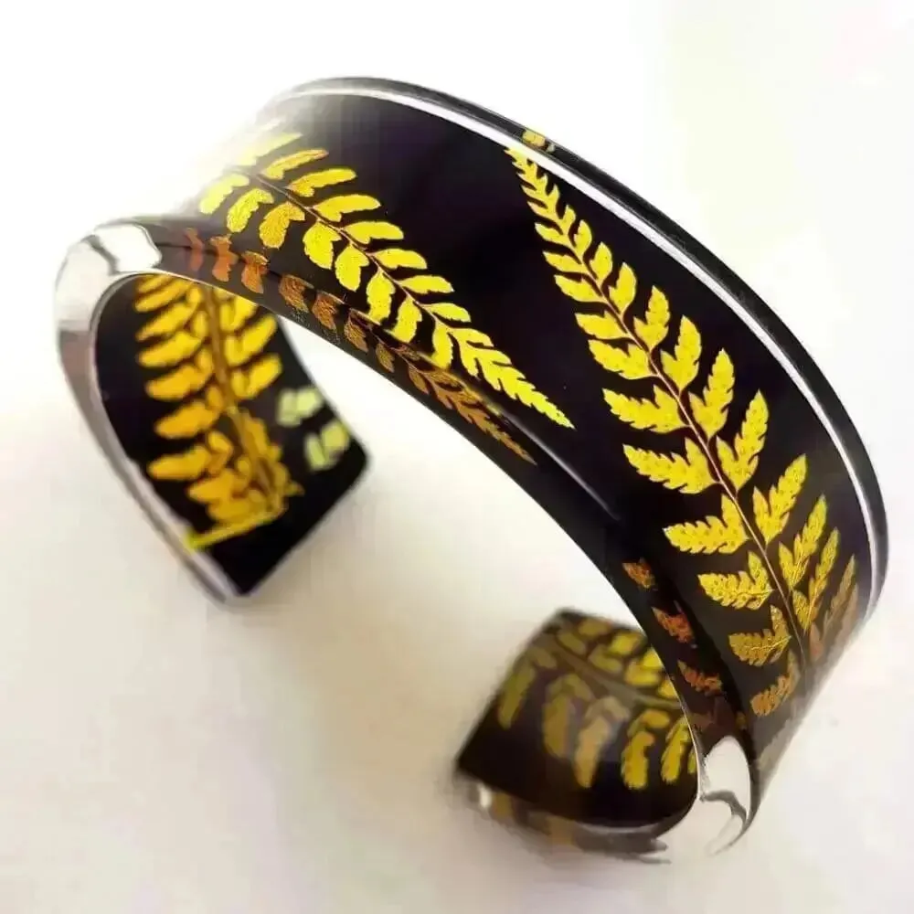 Spicy Mutard and Black Fern | Narrow Cuff | Recycled Perspex