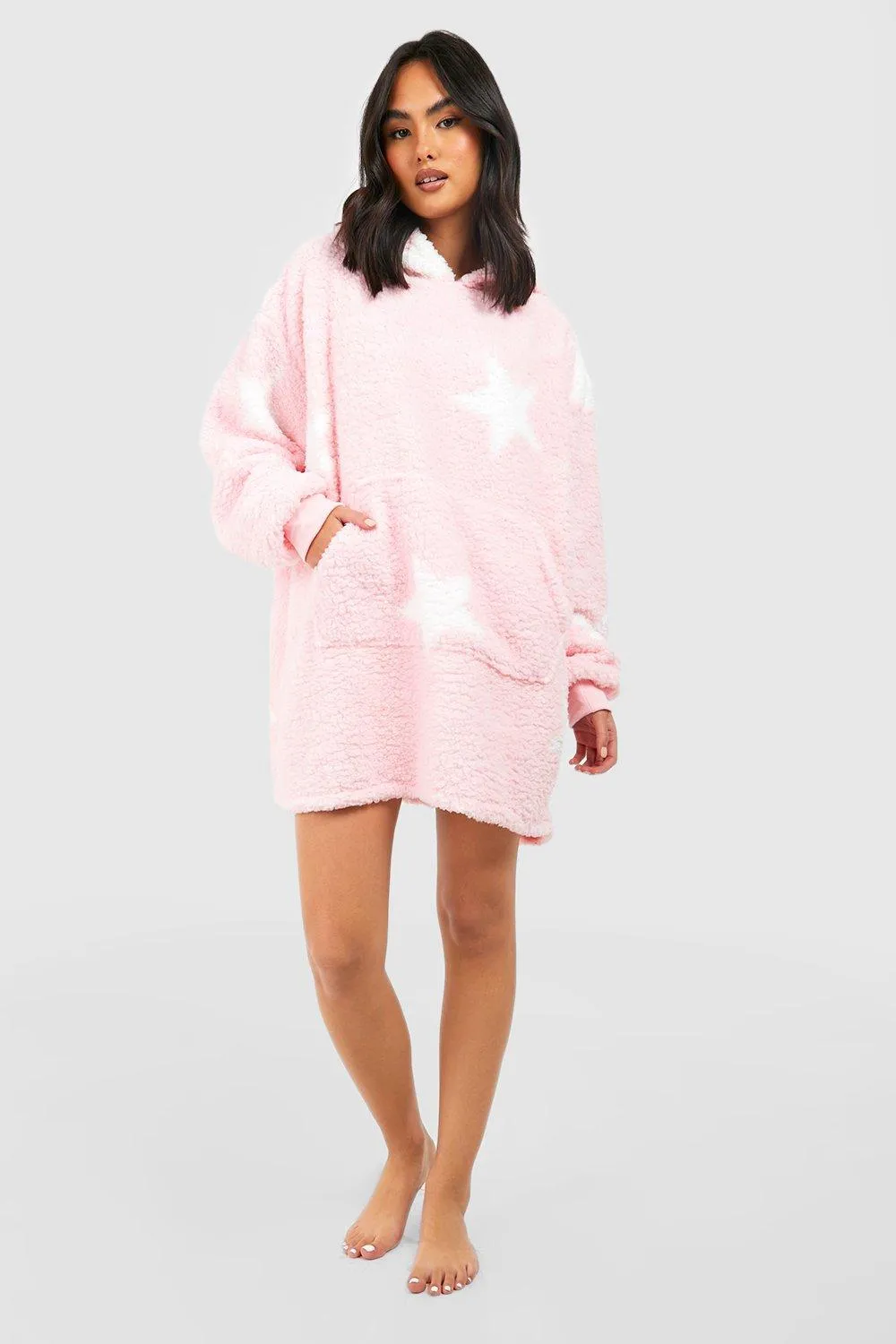 Star Print Borg Fleece Oversized Blanket Hoodie