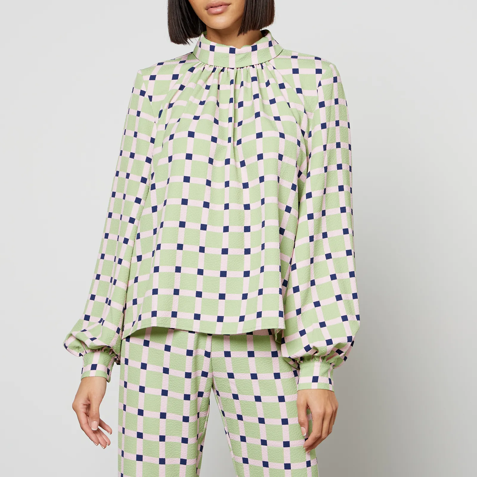 Stine Goya Ashley Checked Recycled Stretch-Cloqué Blouse - XS | Coggles