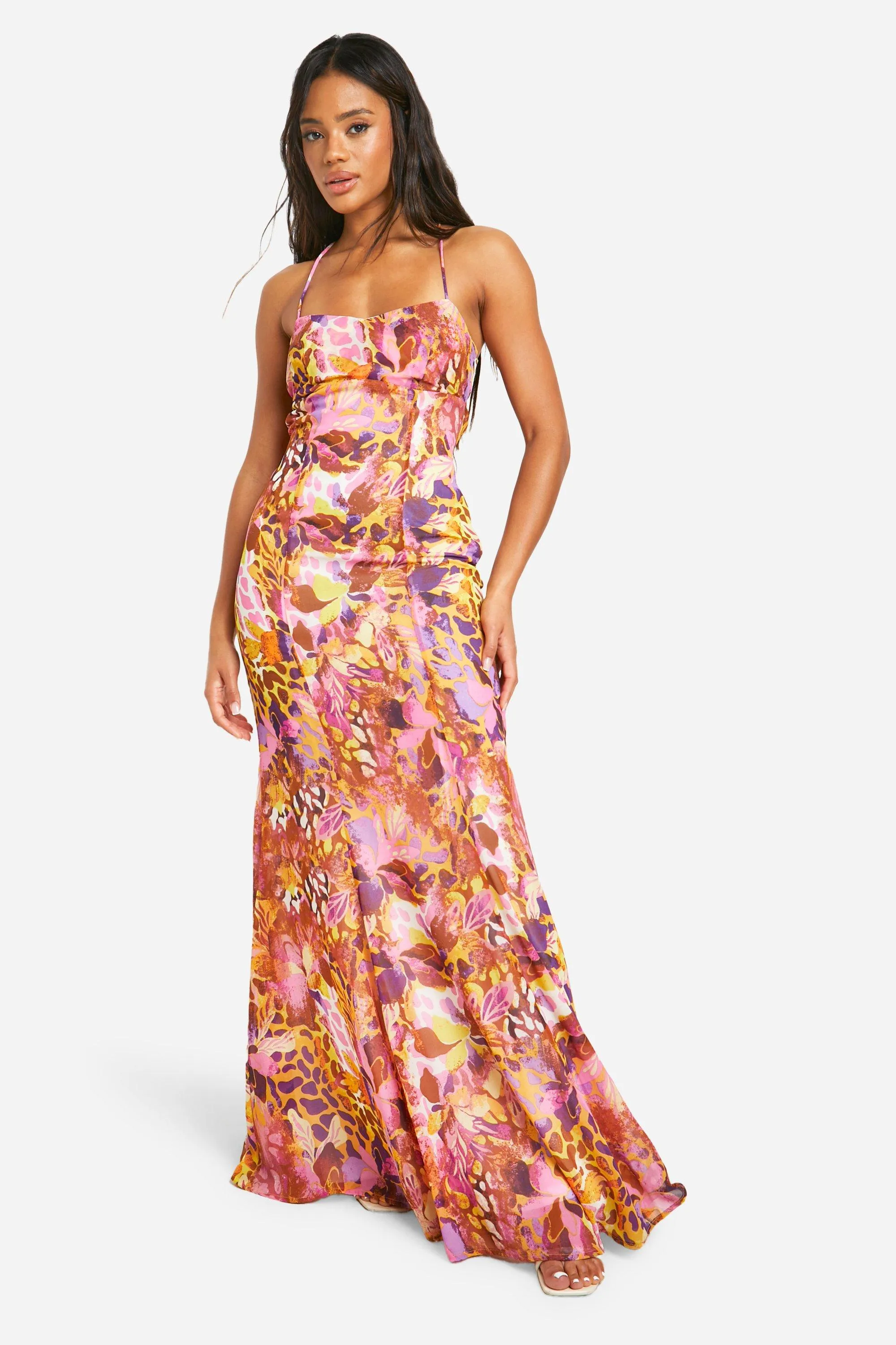 Strappy Leopard Floral Maxi Dress