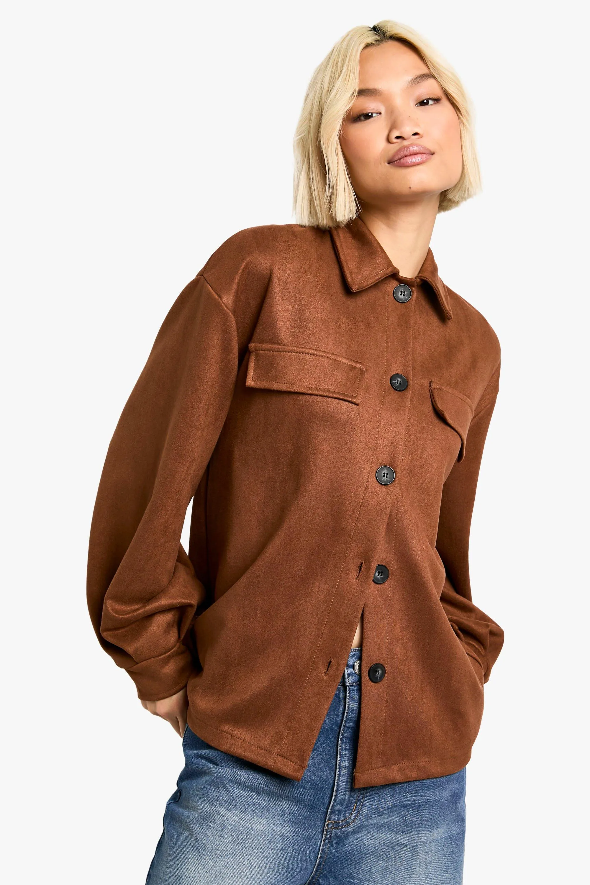 SUEDE LOOK OVERSIZED SHIRT