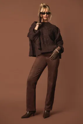 SUEDE LOOK STRAIGHT LEG TROUSERS