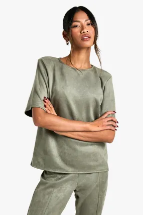 Suede Oversized Fit Shoulder Pad T-shirt