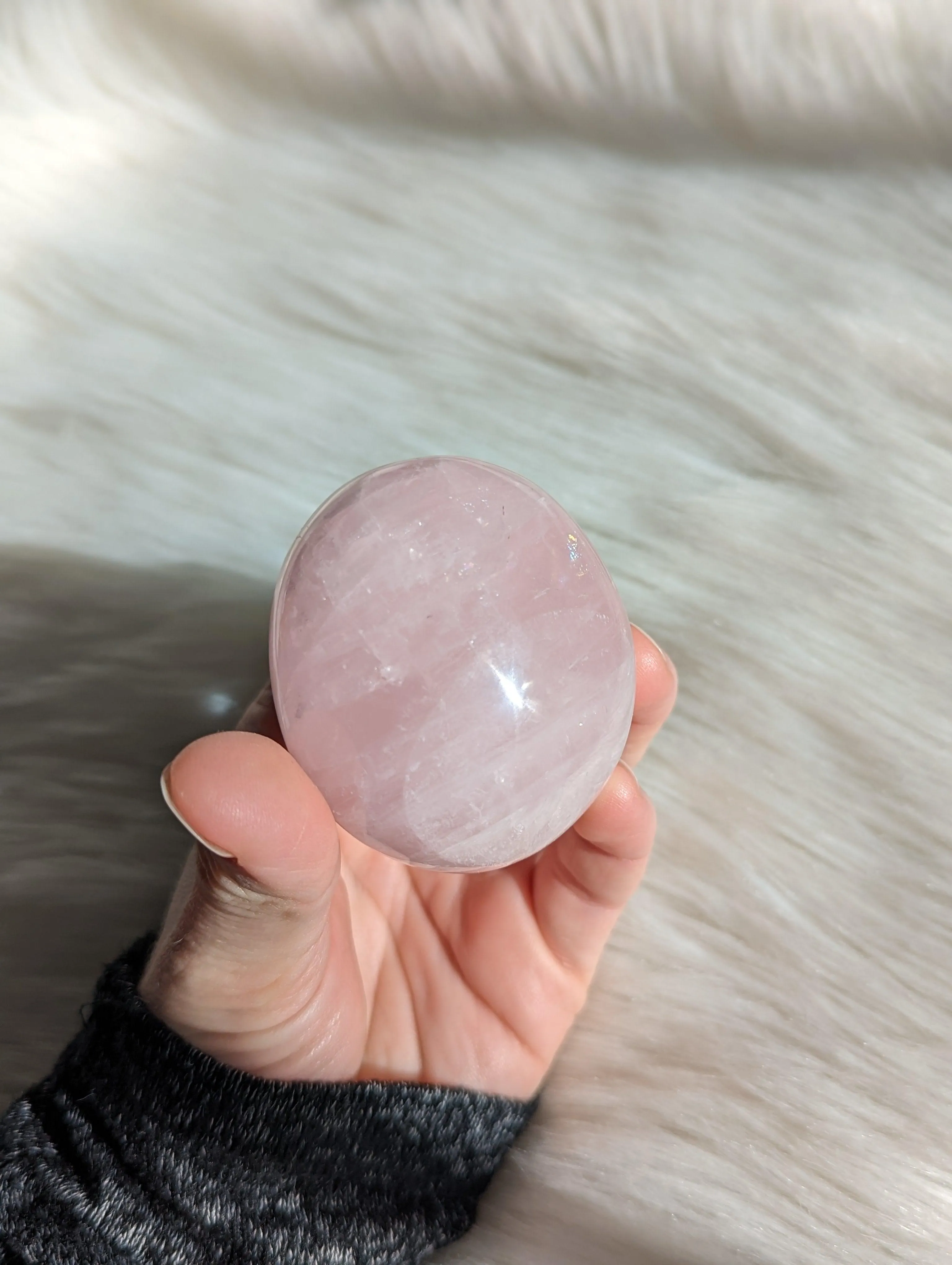 Sweet Candy Pink Rose Quartz with Rainbow Inclusion~ Medium Hand Held Pillow Stone