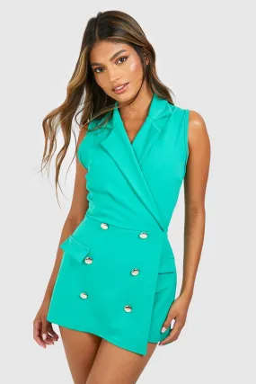 Tailored Military Style Sleeveless Blazer Romper