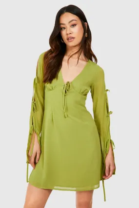 Tall Chiffon Tie Sleeve Mini Dress