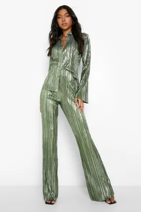 Tall Metallic Plisse Pants